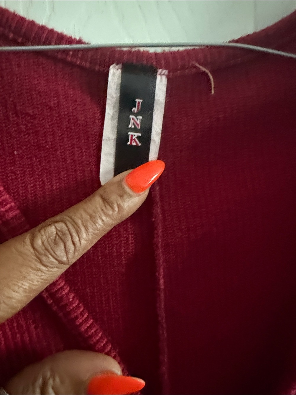 Deep Red Ribbed V-Neck Jumpsuit - Picture 2 of 3